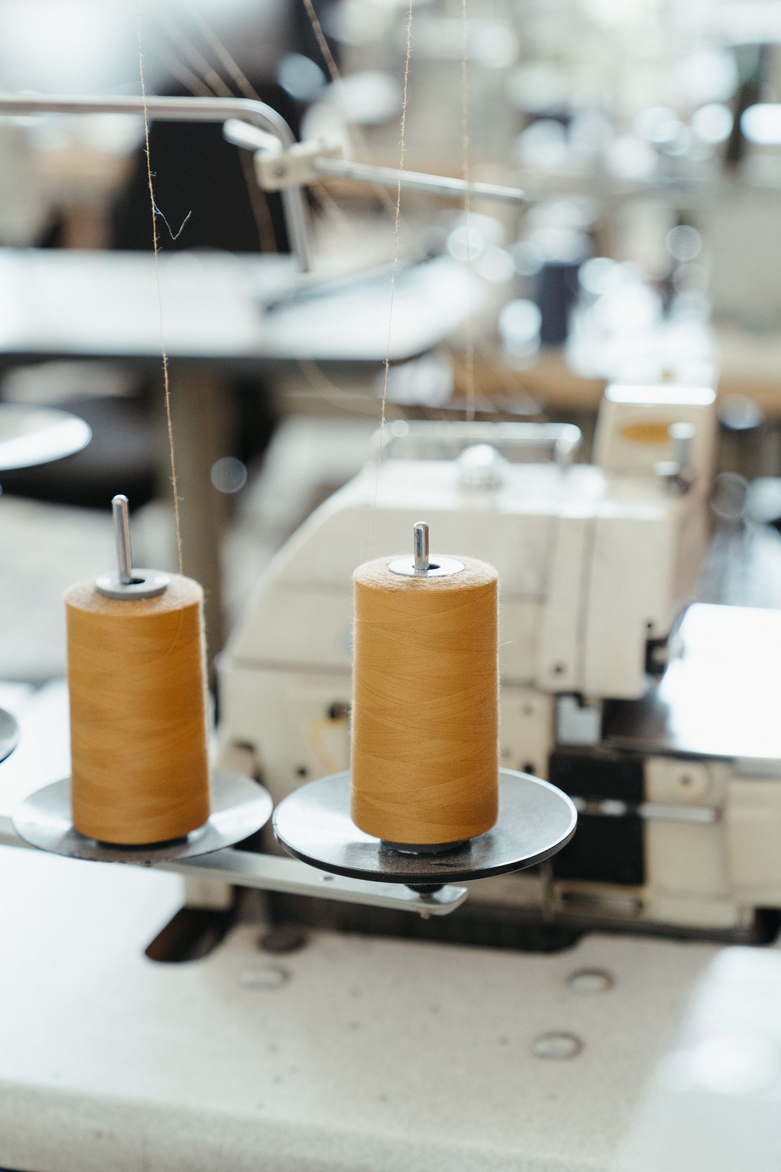 thread cones on an industrial overlock machine